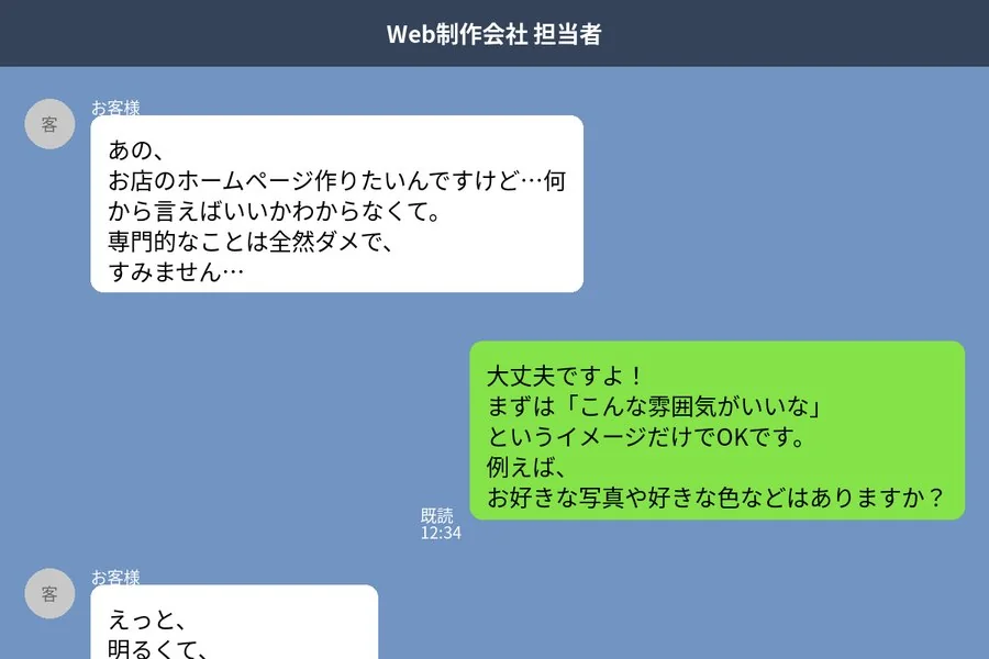 LINEでお客様と制作会社がやり取りしている画面